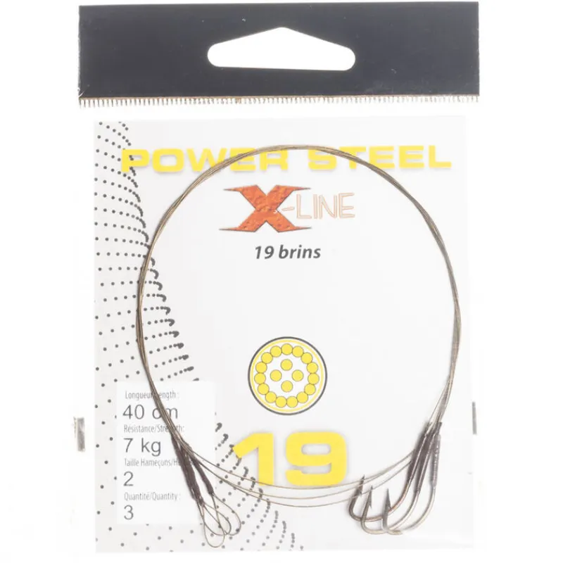 Découverte Pêche Du Carnassier|Carnassier Au Posé - X-LINE Bas de ligne acier carnassier power steel 19 brins 0cm + ham. simple (x3)
