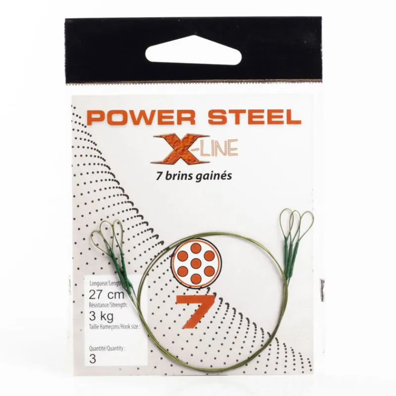 Découverte Pêche Du Carnassier|Hameçons Et Montages - X-LINE Bas de ligne acier carnassier power steel 7 brins 27cm (x3)