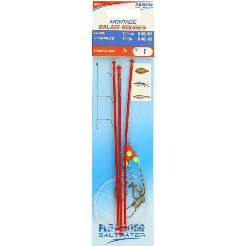 Bas De Lignes / Lignes Montées - FLASHMER Bas de ligne Balais Rouge 3 hameçons