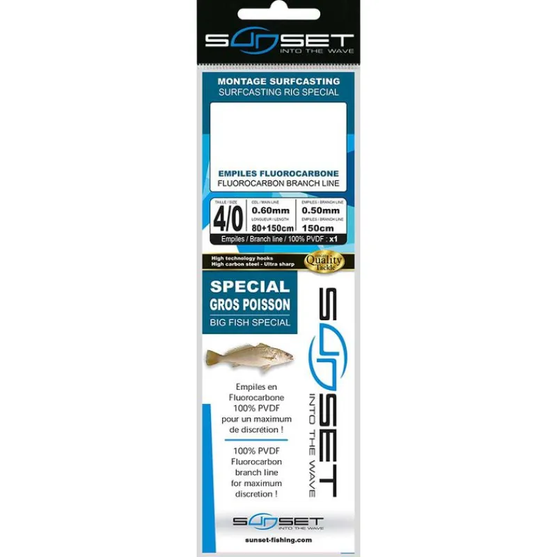 Bas De Lignes / Lignes Montées|Surfcasting - SUNSET Bdl Surfacasting Rs Complet Spec Gros Poissons/fluoro