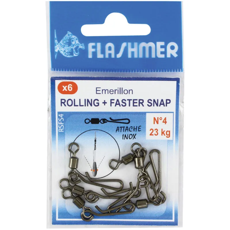 Montages / Hameçons - FLASHMER Emerillon rolling à agrafe faster snap