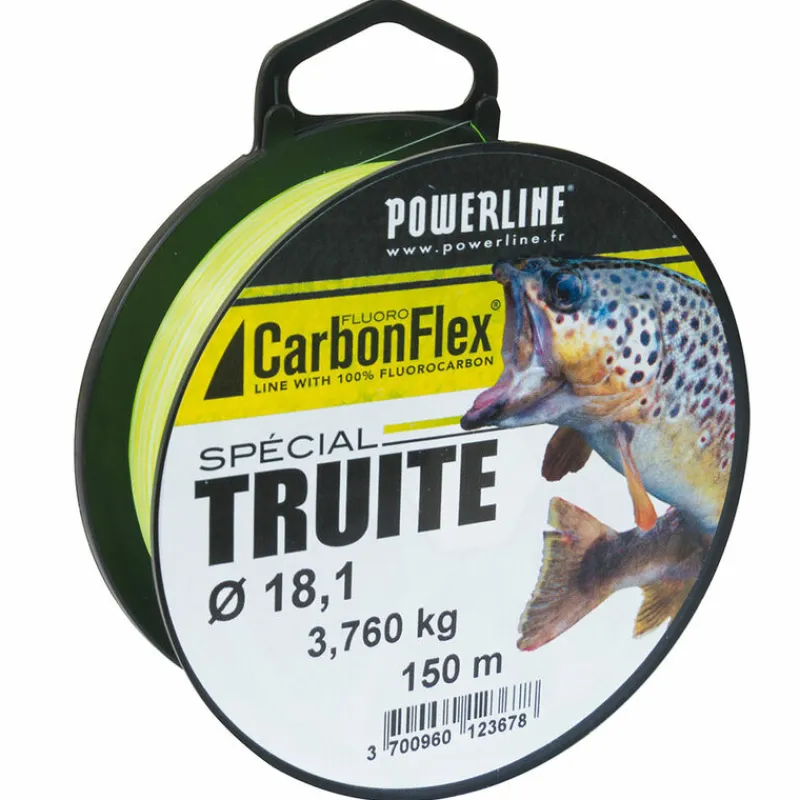 Tresses, Nylons, Fluorocarbones - POWERLINE Fluorocarbone Carbonflex Spécial Truite Vert/Blanc 150m