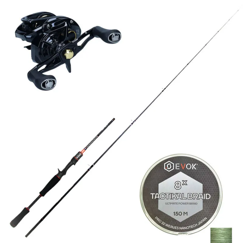 Packs Et Ensembles - PACIFICPECHE Pack Canne Casting Evok Invictus V2 1.83m, 10-30g + Moulinet Daiwa Phantom 100HL + Tresse Evok Tactikal Braid 0.15mm