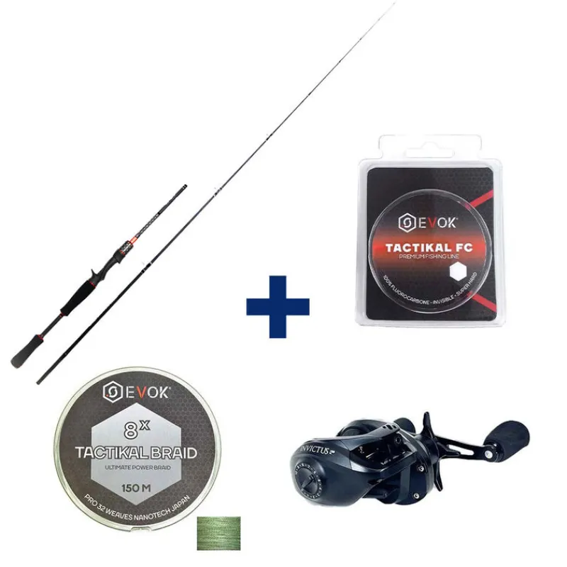 Packs Et Ensembles - EVOK Pack Canne Invictus V2 1.83m, 10-30g + Moulinet Invictus 150HL + Tresse + Fluorocarbone