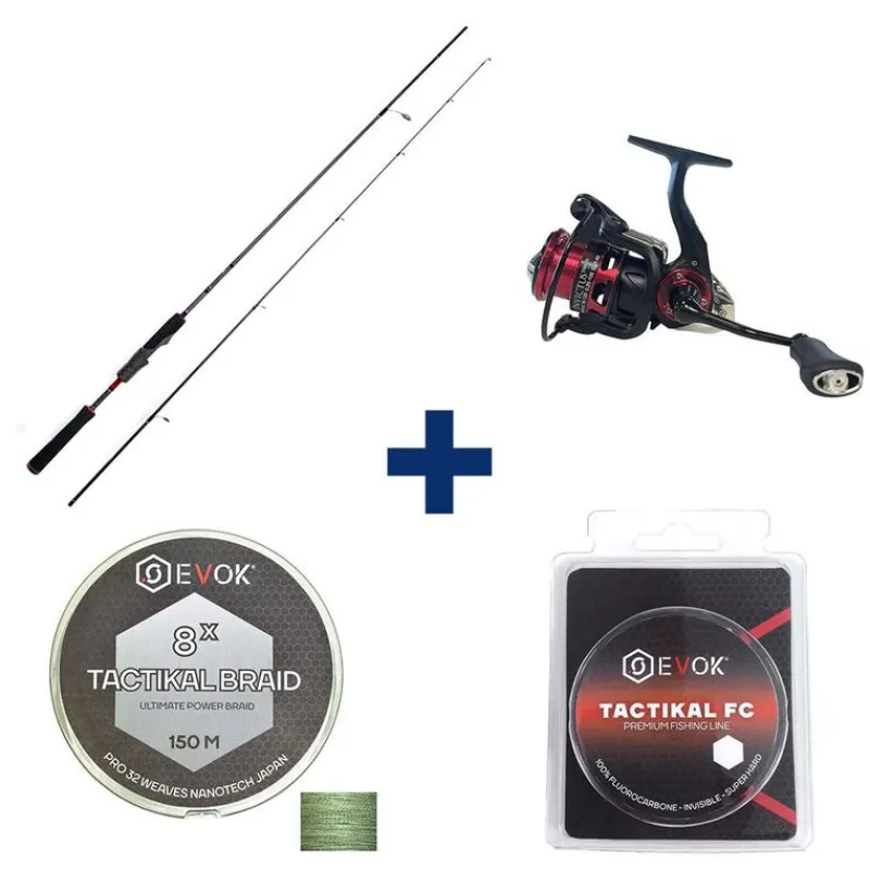 Packs Et Ensembles - EVOK Pack Canne Invictus V2 2.01m, 3-10g + Moulinet Invictus 2500Fd + Tresse + Fluorocarbone