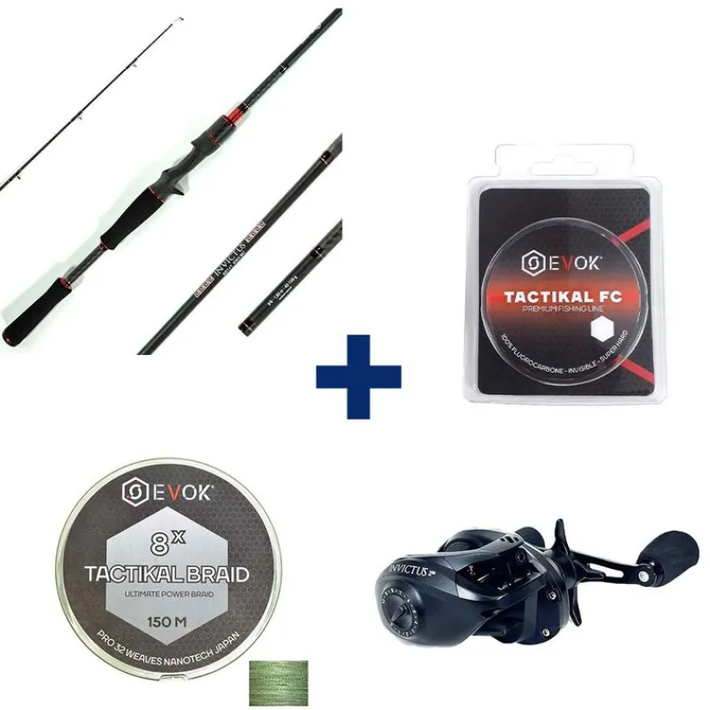 Packs Et Ensembles - EVOK Pack Canne Invictus V2 1.83m, 42-120g + Moulinet Invictus 150HL + Tresse + Fluorocarbone