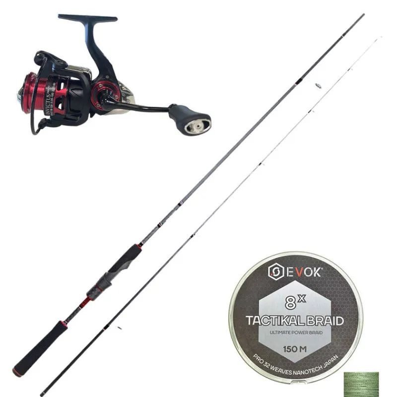 Packs Et Ensembles - EVOK Pack Canne Spinning Invictus V2 2.01m, 5-14g + Moulinet Invictus 2500FD + Tresse Tactikal Braid 0.12mm