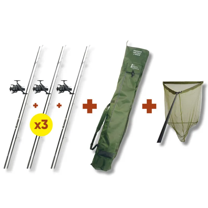 Packs - TEAM CARPFISHING Pack 3 Combo + Epuisette + Fourreau Team