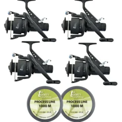 Découverte Pêche À La Carpe|Packs - TEAM CARPFISHING Pack 4 Moulinets Dark Water 6000 FS Debrayable + 2000m de 0.35mm