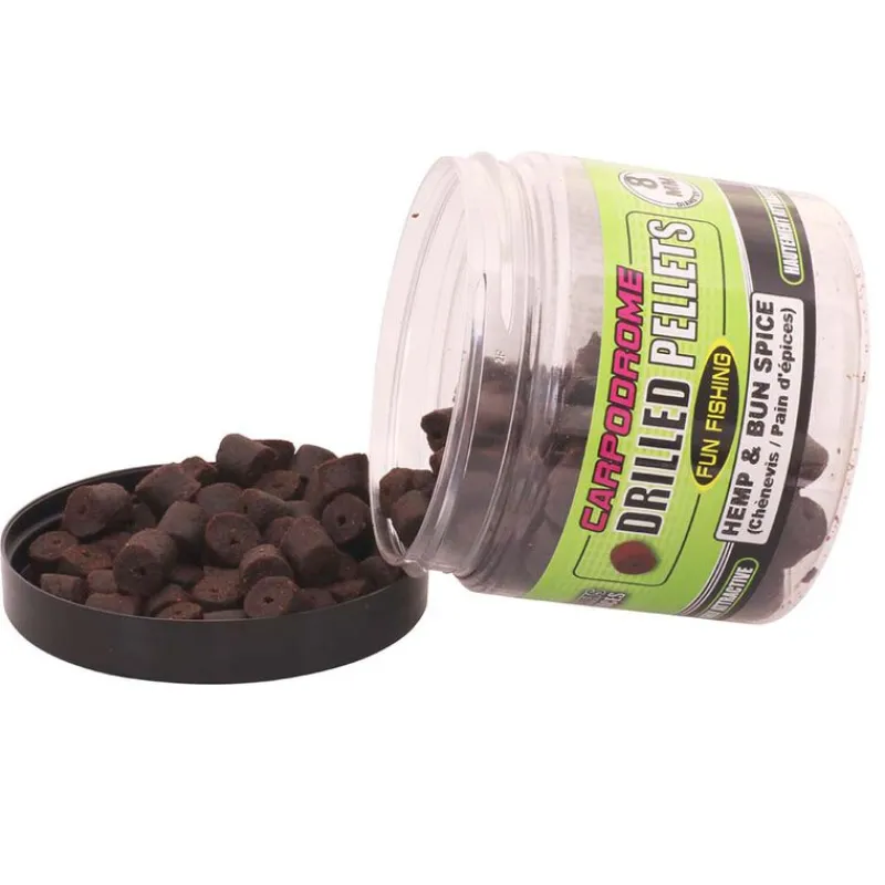 Appâts / Amorces - FUN FISHING Pellets percés FunFishing Drilled Pellets 8mm (pot de 80g) chénevis/pan d'épices