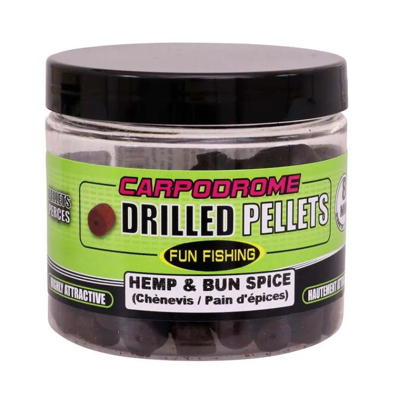 Appâts / Amorces - FUN FISHING Pellets percés FunFishing Drilled Pellets 8mm (pot de 80g) chénevis/pan d'épices