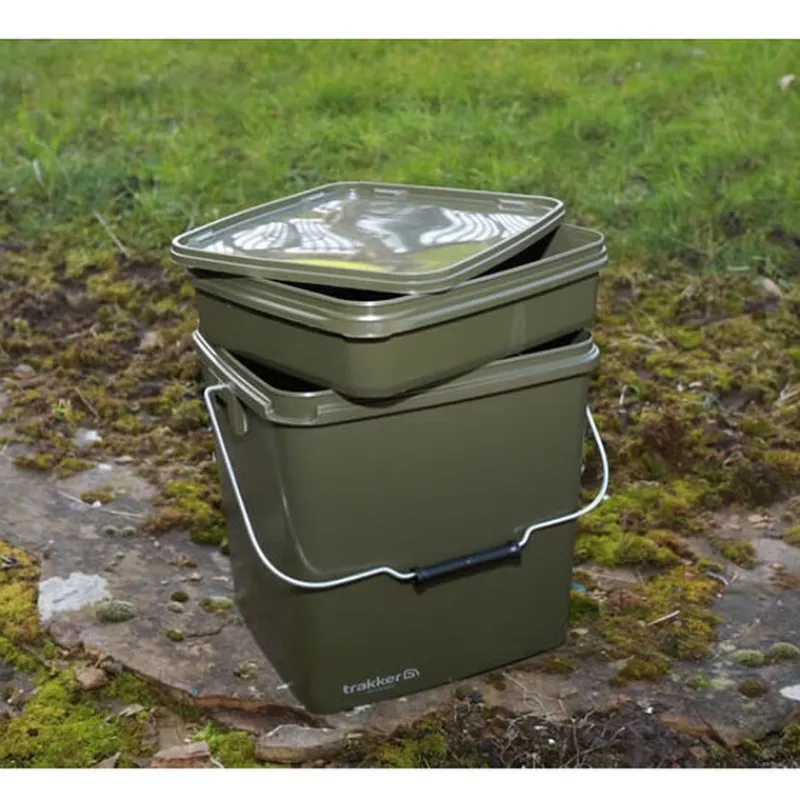 Amorçage/Propulsion|Bagagerie/Rangement - TRAKKER Seau carpe olive square bucket