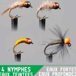 Leurres À Truite - GARBOLINO Set Nymphe x4 - eaux fortes / profondes / teintées