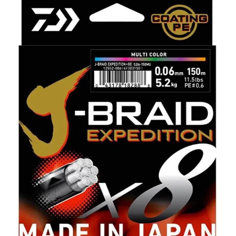 Tresses, Nylons, Fluorocarbones - DAIWA Tresse J-Braid Exp X8 Multicolore - 300m