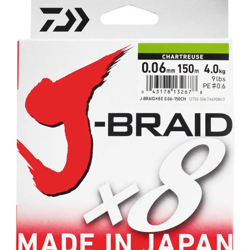 Tresses, Nylons, Fluorocarbones|Tresses, Nylons, Fluorocarbones - DAIWA Tresse J-Braid x8 Chartreuse 150m