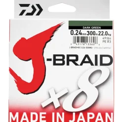 Tresses, Nylons, Fluorocarbones|Tresses, Nylons, Fluorocarbones - DAIWA Tresse J-Braid x8 Dark Green 300m